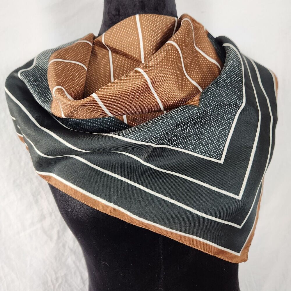 Vintage Square Womens Scarf Hairtie Italy 26 x 26 Black Brown Fall Winter